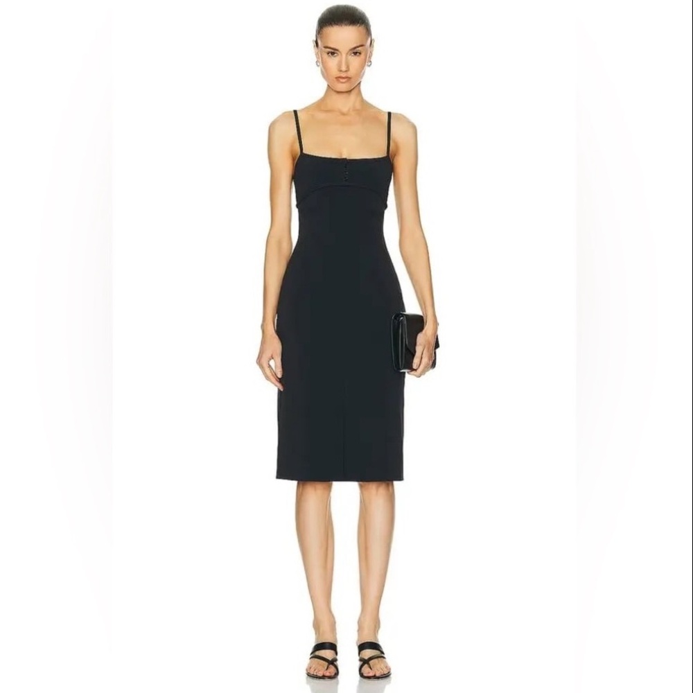 Priscavera Sz L Stretch Tailored Midi Dress Black Designer New Without Tags